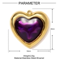 Detail showing 19mm heart shaped golden stainless steel charm with purple enamel inlay - Purple Heart Pendant (YF1536-1)