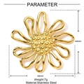 Detailed view of 44mm gold stainless steel floral pendant with weight and size parameters - Large Hollow Sunflower (YF1466)