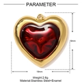 Detail of red enamel heart pendant with golden frame and 19mm size specifications - Red Heart Pendant (YF1536-2)