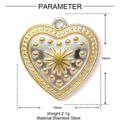 Detail view of heart-shaped stainless steel pendant with sun motif and size specifications - Heart Sun Style (YF1495)