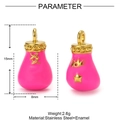 Technical drawing showing pink enamel boxing glove pendant dimensions and stainless steel material - Pink Boxing Glove
