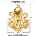 Polished gold octopus charm with rhinestones, stainless steel 32mm pendant detail - Octopus with Rhinestone Eyes (YF1468)
