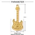 Polished gold stainless steel electric guitar pendant with dimensions 44mm by 18mm - Exquisite Electric Guitar Style (YF1469)