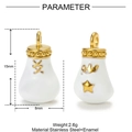 Detail of 15mm white enamel bag-shaped stainless steel charms with gold clover and stars - White Boxing Glove