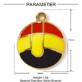 Detail of round stainless steel enamel pendant with red, yellow and black colors - Tricolor Color Block Round