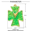 Detailed dimension guide for green enamel cross pendant with golden heart inlay - Green Cross Heart Pendant (YF1537-1)