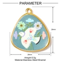 Detailed specs of triangle enamel bird pendant with dimensions 29x26mm and 5.5g weight - Triangle Floral Peace Dove Style (YF1562)