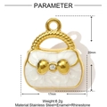 Golden handbag pendant charm in stainless steel with white enamel and sparkling crystal - White Handbag (YF1587-1)