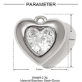 Detailed technical specifications of heart zircon pendant with stainless steel frame - Heart Style with Clear Zircon (YH035)