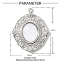 Detailed macro view of vintage stainless steel pendant with white resin inlay and scrollwork - Vintage Baroque White Resin Style (YH038-1)