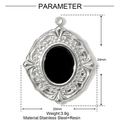 Detail of silver vintage embossed pendant with black oval resin and dimensions - Vintage Relief Black Resin Style (YH038-2)