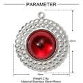 Detail view of round stainless steel pendant with red resin bead and 22mm height dimension - Vintage Industrial Red Resin Style (YH039)