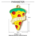 Detailansicht der Pizz-Emaille-Anhänger mit LOVE-Schriftzug und Maßangaben - Pizza Stil (YF1592)