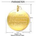 Polished stainless steel round pendant with engraved quote and dimension measurements - Round Emotional Message Engraving (YH086)