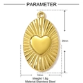 Polished gold stainless steel oval charm with heart motif and sunray pattern dimensions - Oval Center Heart Sunray (YH089)