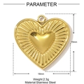 Ciondolo a cuore in acciaio inossidabile dorato con trama radiale e misure dettagliate - Cuore Doppio Strato Raggi di Sole (YH090)