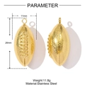 Detailed view of rugby-shaped stainless steel charm with golden finish and texture - Rugby Style (YH192)