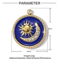 Detailed view of sun and moon enamel pendant with 18mm x 16mm size measurements - Royal Blue Enamel Sun Moon Round Pendant (YH160-1)