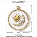 Macro shot of sun and moon pendant with dimensions 18mm by 16mm in stainless steel - White Enamel Sun Moon Round Pendant (YH160-2)
