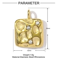 Detail of square gold pendant with lava texture and crystal rhinestones size 15x12mm - Lava Square Style (YH170)
