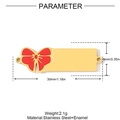 Detail of stainless steel connector plate with red enamel bow and sizing dimensions - Red Bowknot Pattern (YH284)