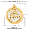 Gold stainless steel Be Free pendant with white enamel and wavy edges for jewelry DIY - White Bottle Cap Be Free Style (YH723-1)