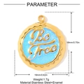 Stainless steel Be Free pendant dimensions 18x16mm with light blue enamel and gold finish - Blue Bottle Cap Be Free Style (YH723-2)