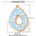 Vintage blue floral porcelain sunflower pendant in stainless steel with gold plating - Irregular Ring Pendant (YH714)