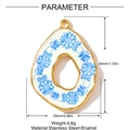 Detail view of blue floral enamel pendant with dimensions 34mm x 25mm and 4.6g weight - Irregular Oval Pendant (YH715)