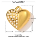 Detail of 16mm gold heart pendant with ABS pearls and stainless steel dimensions - Side Inlaid Artificial Pearl Heart Style (YH725)