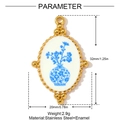 Detail of oval sunflower pendant with blue floral enamel pattern and gold beaded border - Oval Beaded Edge Pendant (YH717)