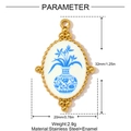 Detailed size specifications of the vintage blue floral enamel sunflower pendant - Oval Beaded Edge Pendant (YH718)