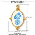 Detailed dimensions of sunflower pendant with blue porcelain pattern and gold edge - Oval Beaded Edge Pendant (YH719)