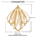 Golden scallop shell pendant in stainless steel with white enamel and size details - Elegant Scallop Shell Gold White (YH706)