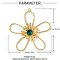 Detailed parameter view of large stainless steel gold flower pendant with green glass stone - Five-Petal Flower Hollow with Green Stone (YH707)