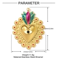 Gedetailleerde afmetingen van een vintage heilig hart hanger van staal en emaille - Emaille Boze Oog Heilig Hart(YH789)