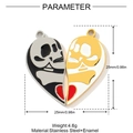 Detailed view of split heart skull pendants with size and enamel material info - Skeleton Heart Style (YH828)