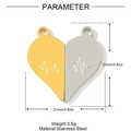 Macro view of stainless steel heart pendants with heartbeat engraving and dimensions - EKG Heart Style (YH830)