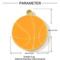 Macro view of basketball pendant in orange enamel with stainless steel size specs - Basketball Pattern (YH822)