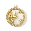Close-up of gold Taurus pendant with shell inlay and crystals on stainless steel - Taurus Style (YH839-2)