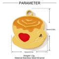 Detailed macro view of coffee cup pendant in yellow enamel with heart motif and size scale - Coffee Cup Style (YH823)