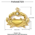 Detail view of a 18x15mm golden crab pendant in stainless steel with a clear rhinestone - Crab With Rhinestone Style (YH847)