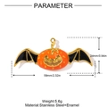 Detaillierte Parametergrafik des Edelstahl-Kürbis-Anhängers mit Maßen und Gewicht - Orange-Schwarzer Fledermaus-Kürbis-Anhänger (YH835-1)