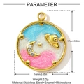 Dimensioni dettagliate del ciondolo rotondo in acciaio oro smaltato con luna e pianeta - Stile Pianeta Cielo Stellato Tondo (YH875)
