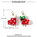 Detail view showing 25mm red polka dot Christmas sock charms with dimensions and weight - Red White Polka Dot Sock Style (YH977)
