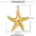 Detailed dimension drawing of a gold starfish stainless steel pendant showing its size and weight - Starfish Style (YH849)