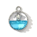 Macro view of a starfish pendant featuring blue crystal set in a silver beaded frame - Sea Star Style (Silver)