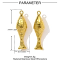 Technical view of two golden fish pendants in stainless steel with rhinestone details - Long Fish Style (YH850)