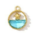 Macro detail of gold starfish pendant featuring light blue faceted gemstone inlay - Starfish Shape (Golden)