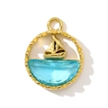 Detailed macro view of a golden sailboat pendant with light blue ocean gemstone - Sailboat Design (Gold)